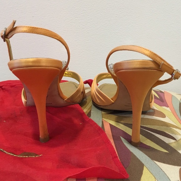RENE CAOVILLA ORANGE SATIN HIGH HEEL SANDALS SZ 37 - Picture 7 of 8